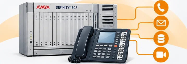 Avaya Definity cabinet with a desk phone